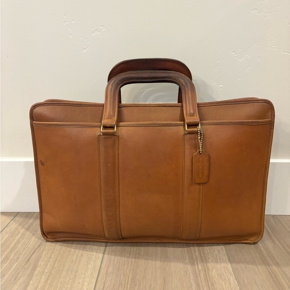 Vtg Coach Leather Embassy Briefcase Purse Handbag British Tan Brown Made in USA